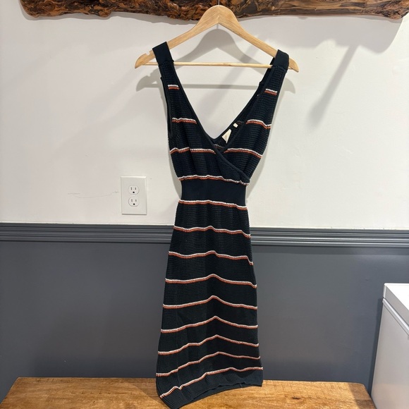 Chic Black and Orange Striped Knit Midi Dress - Picture 1 of 8